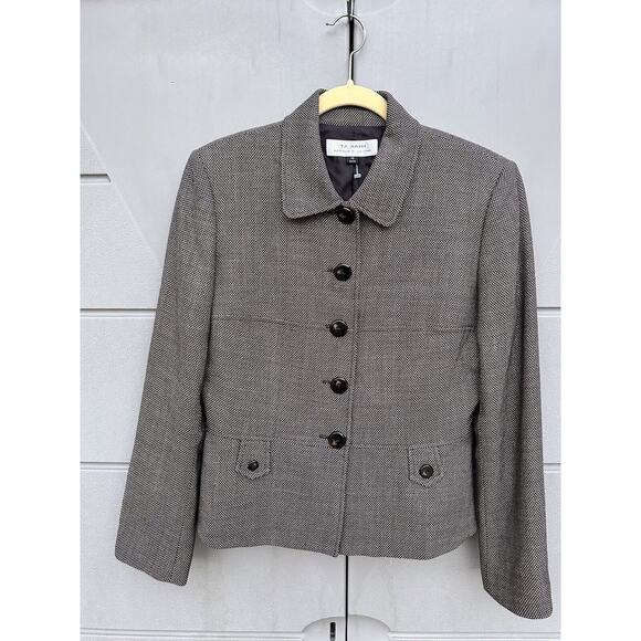 TAHARI ARTHUR L Brown 100% Wool Button Down Tweed Blazer Jacket Sz 10 Workwear - Picture 1 of 12